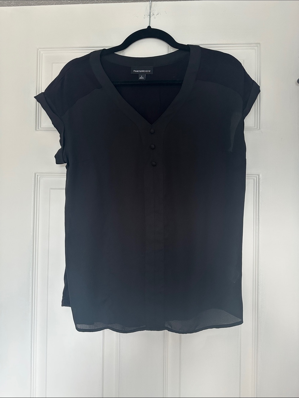 Portmans Black V-Neck Button-Front Cap Sleeve Blouse